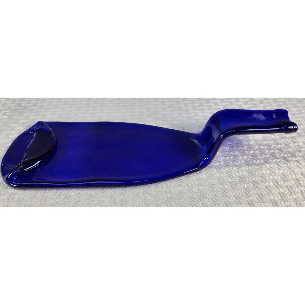 Vintage Cobalt Blue Melted Bottle Spoon Rest / Charcuterie Cheese Board